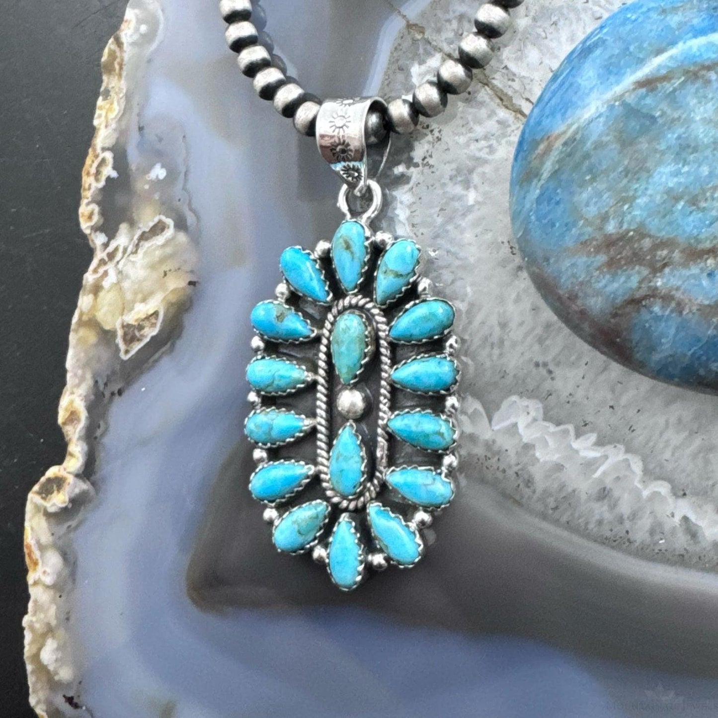 Sterling Silver Southwestern Style Turquoise Decorated Cluster Pendant For Women