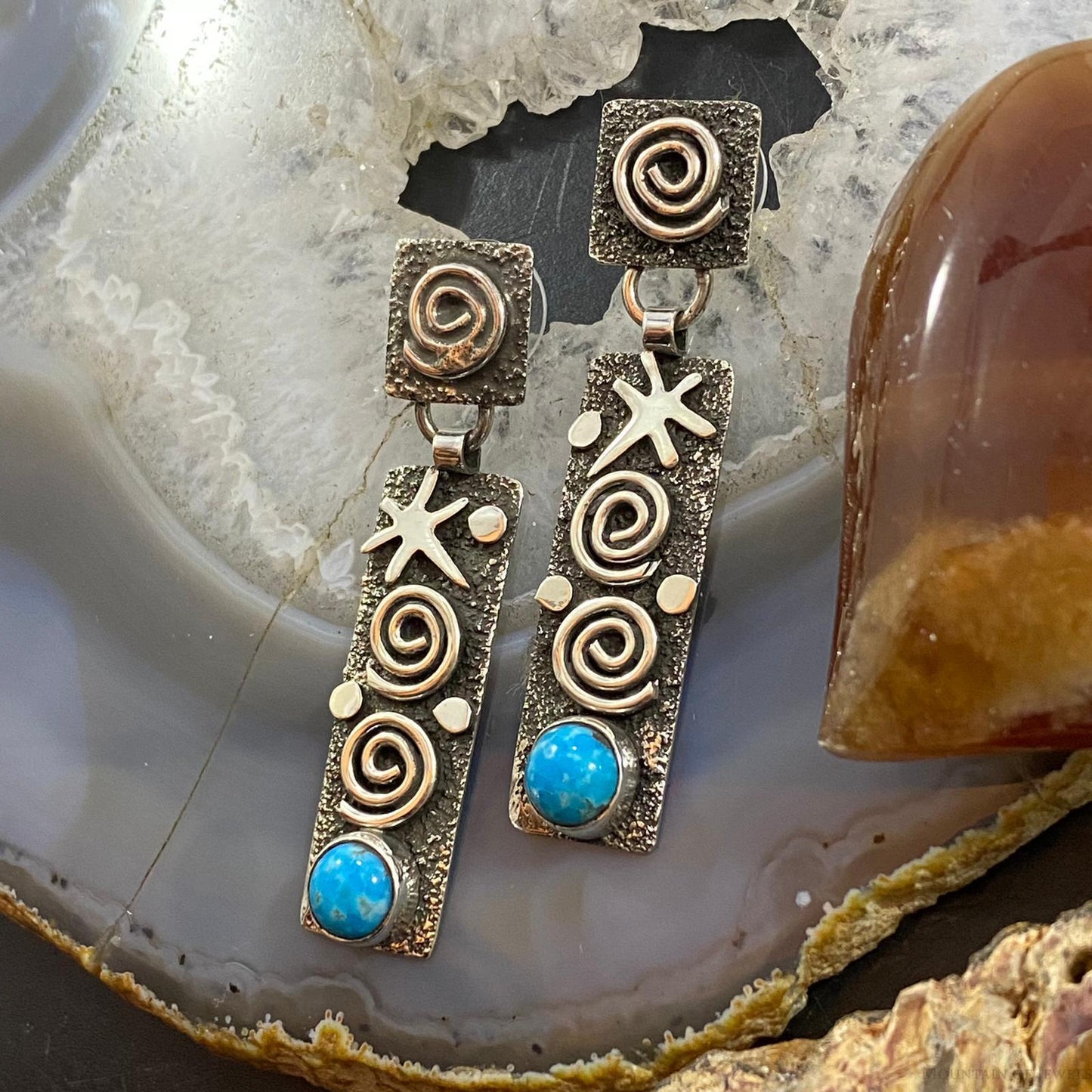 Alex Sanchez Sterling Silver Turquoise Petroglyph Post Earrings For Women #1