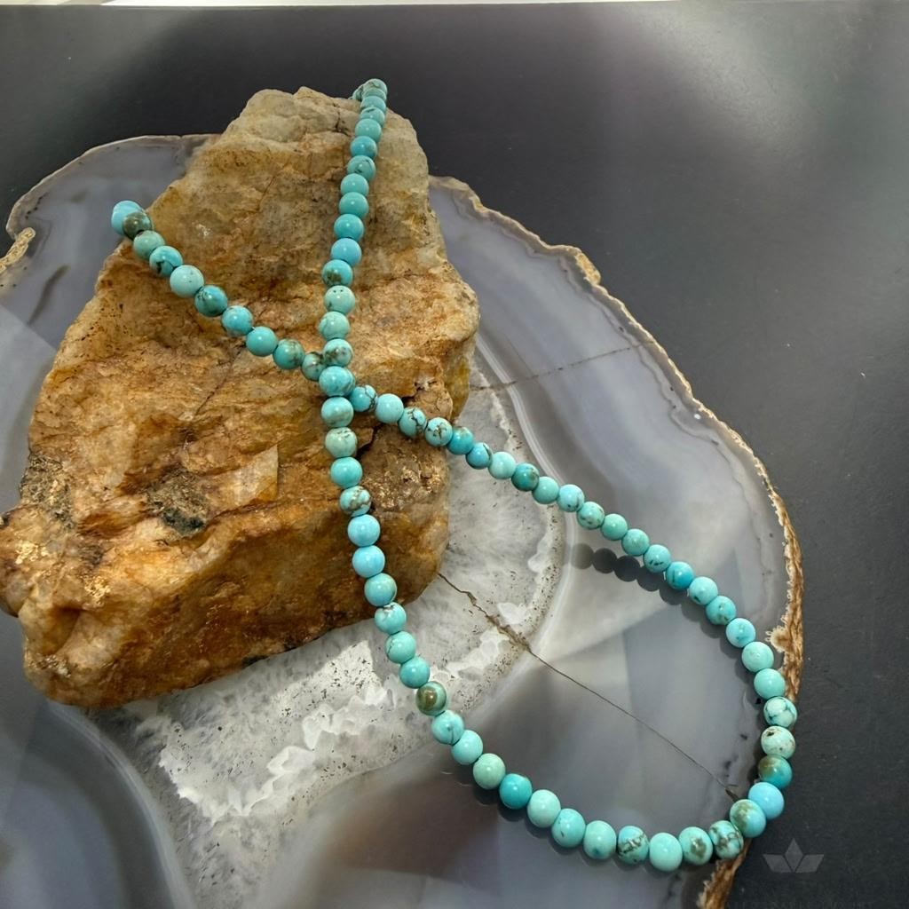 Sterling Silver 4mm Rounded Turquoise Beads 16" Necklace For Women