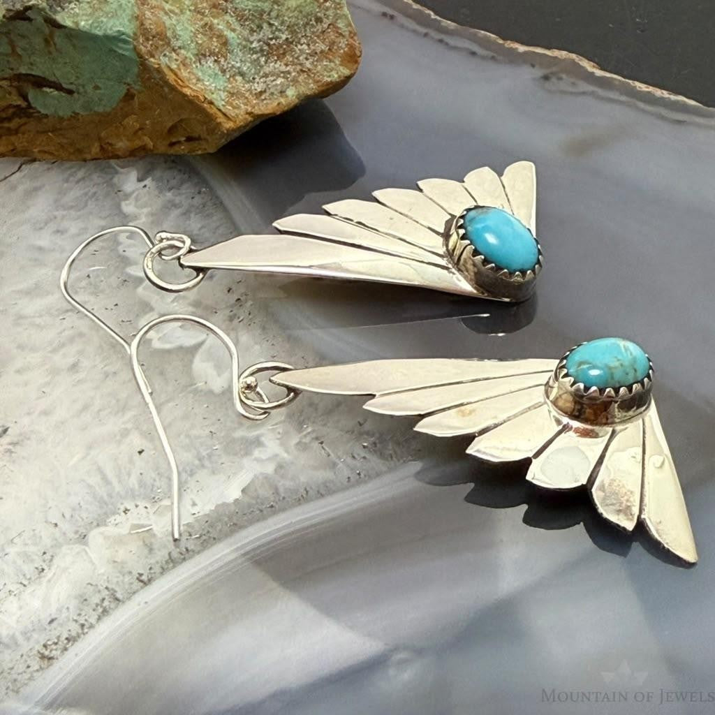 Michael Nez Navajo Sterling Silver Oval Turquoise Cloud Dangle Earrings For Women