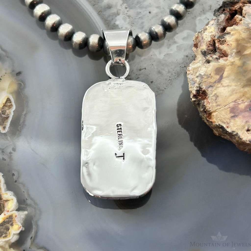Native American Sterling Silver Rectangle Turquoise Decorated Pendant For Women