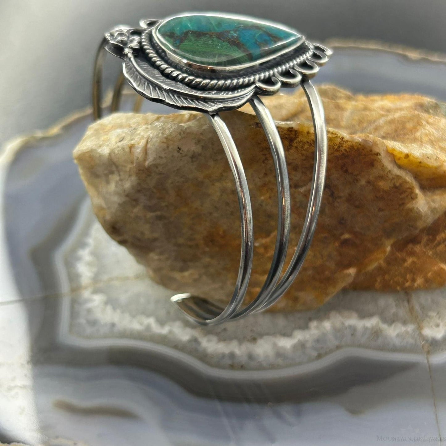 Sterling Silver Southwestern Style Large Teardrop Shattuckite Bracelet For Women #1