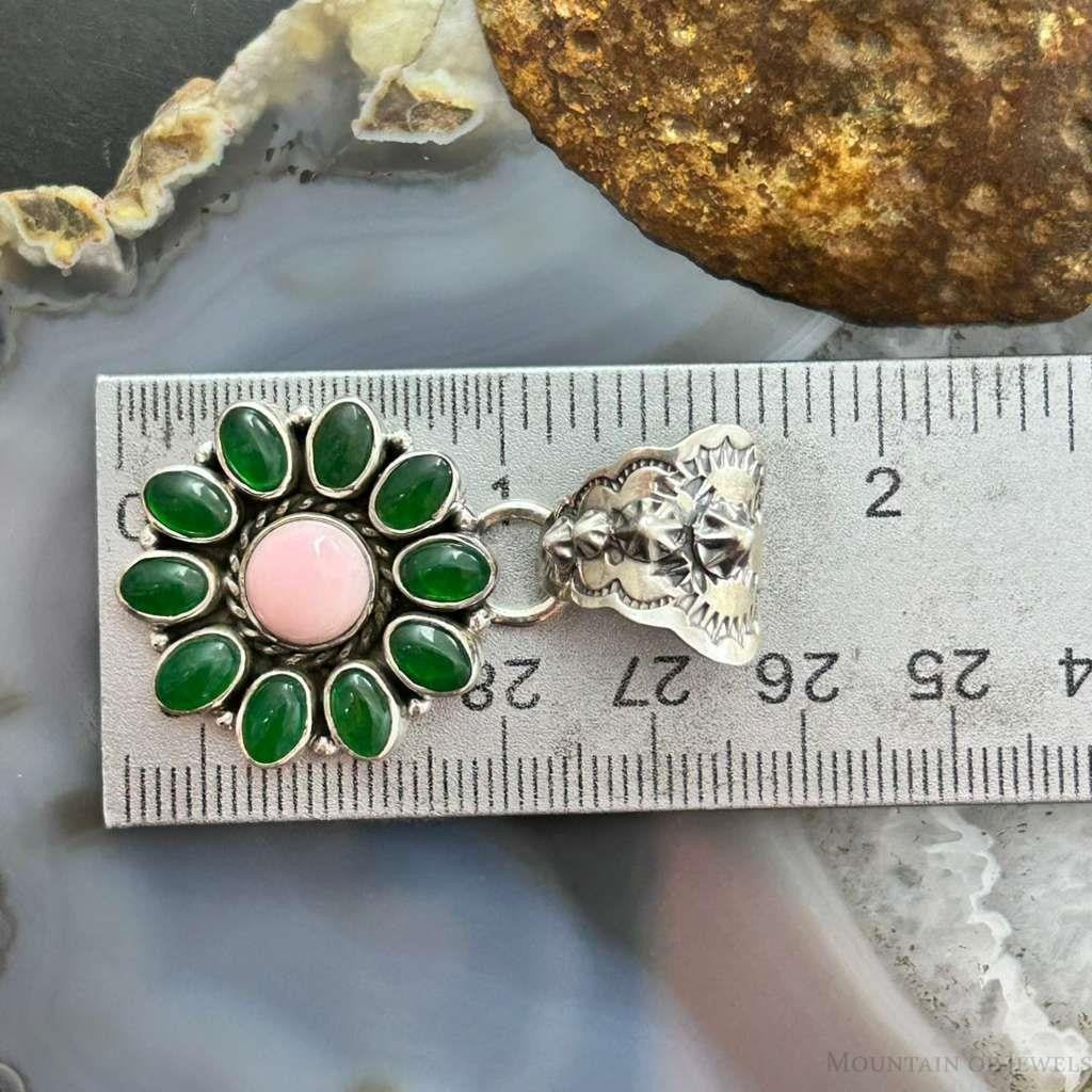 Native American Sterling Silver Pink Conch &Chalcedony Cluster Pendant For Women
