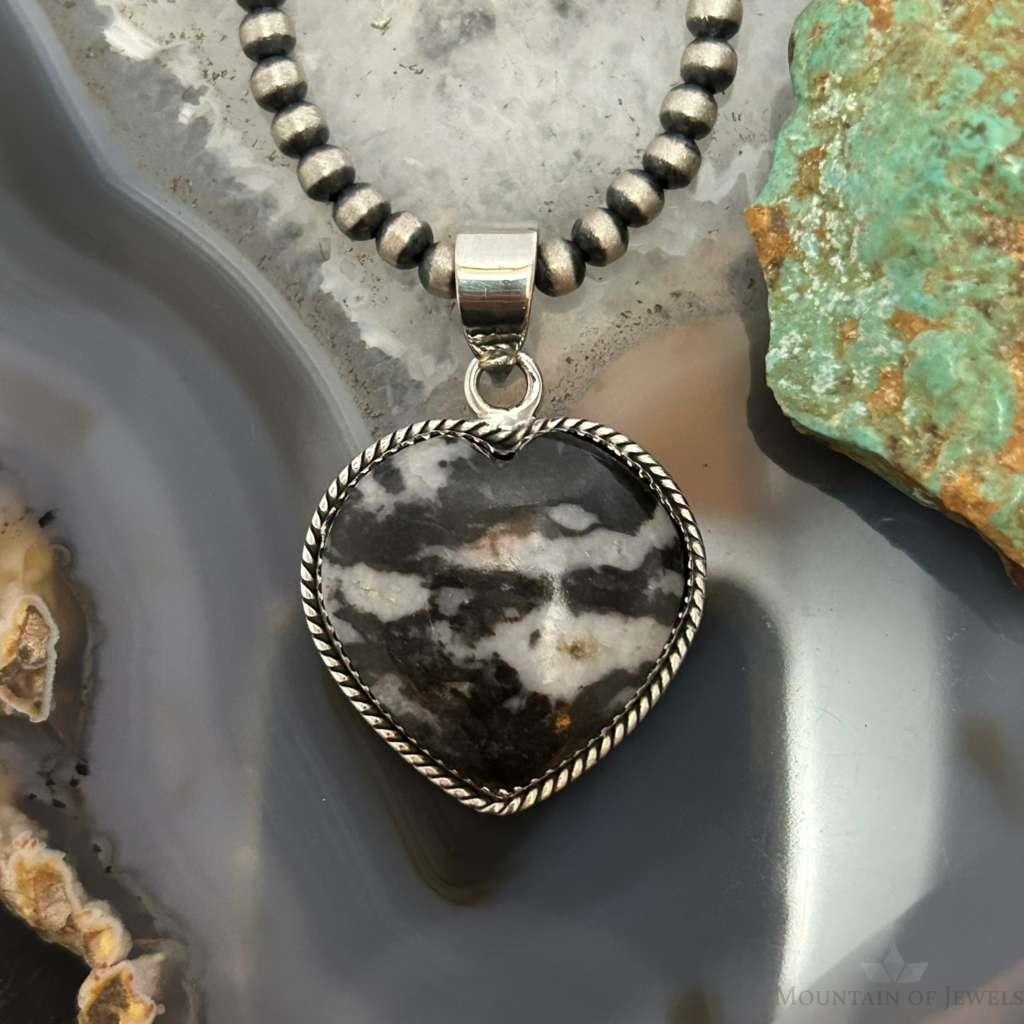 Sterling Silver Southwestern Style White Buffalo Heart Pendant For Women #2