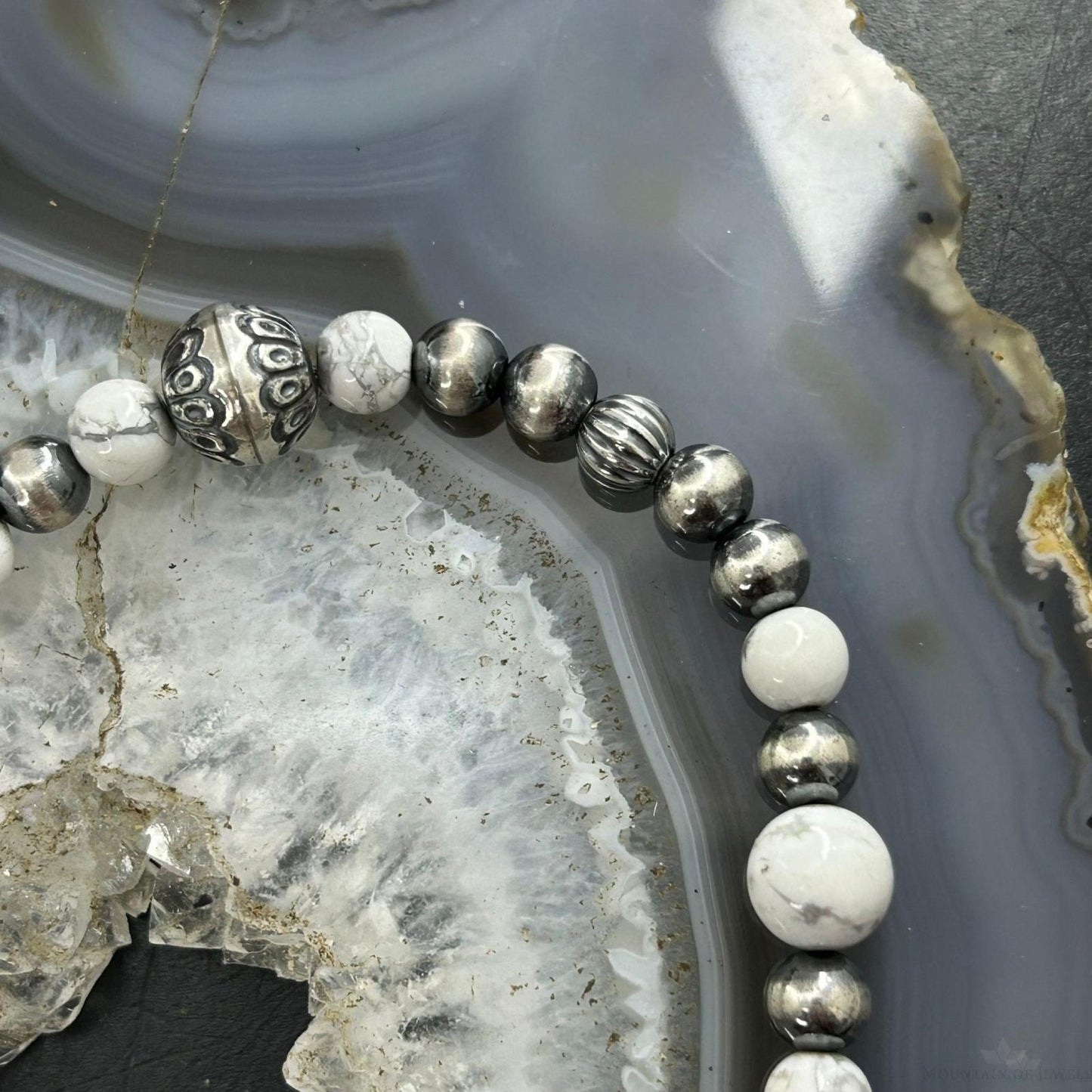 Carolyn Pollack Sterling Silver 5mm-10mm with Howlite Beads 16"-18" Necklace For Women