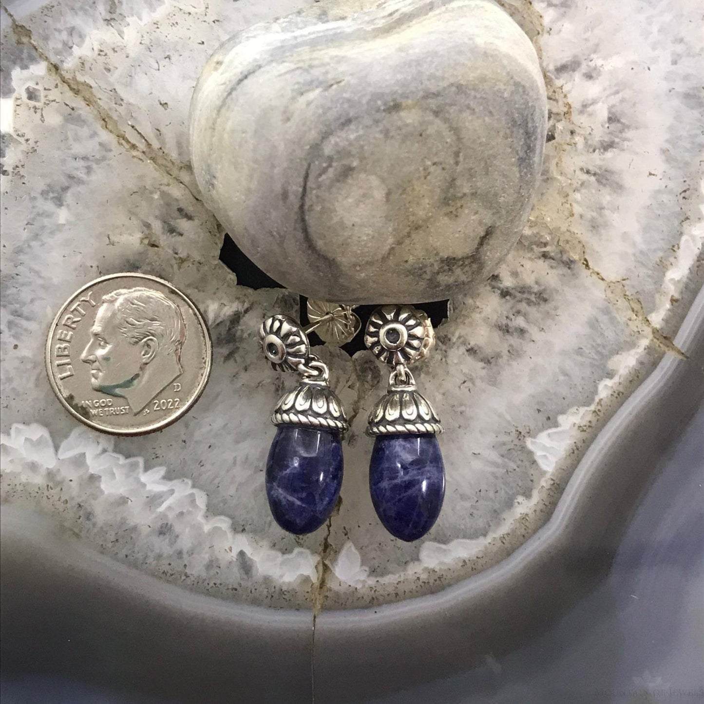 Carolyn Pollack Sterling Silver Sodalite Bead Decorated Dangle Earrings For Women