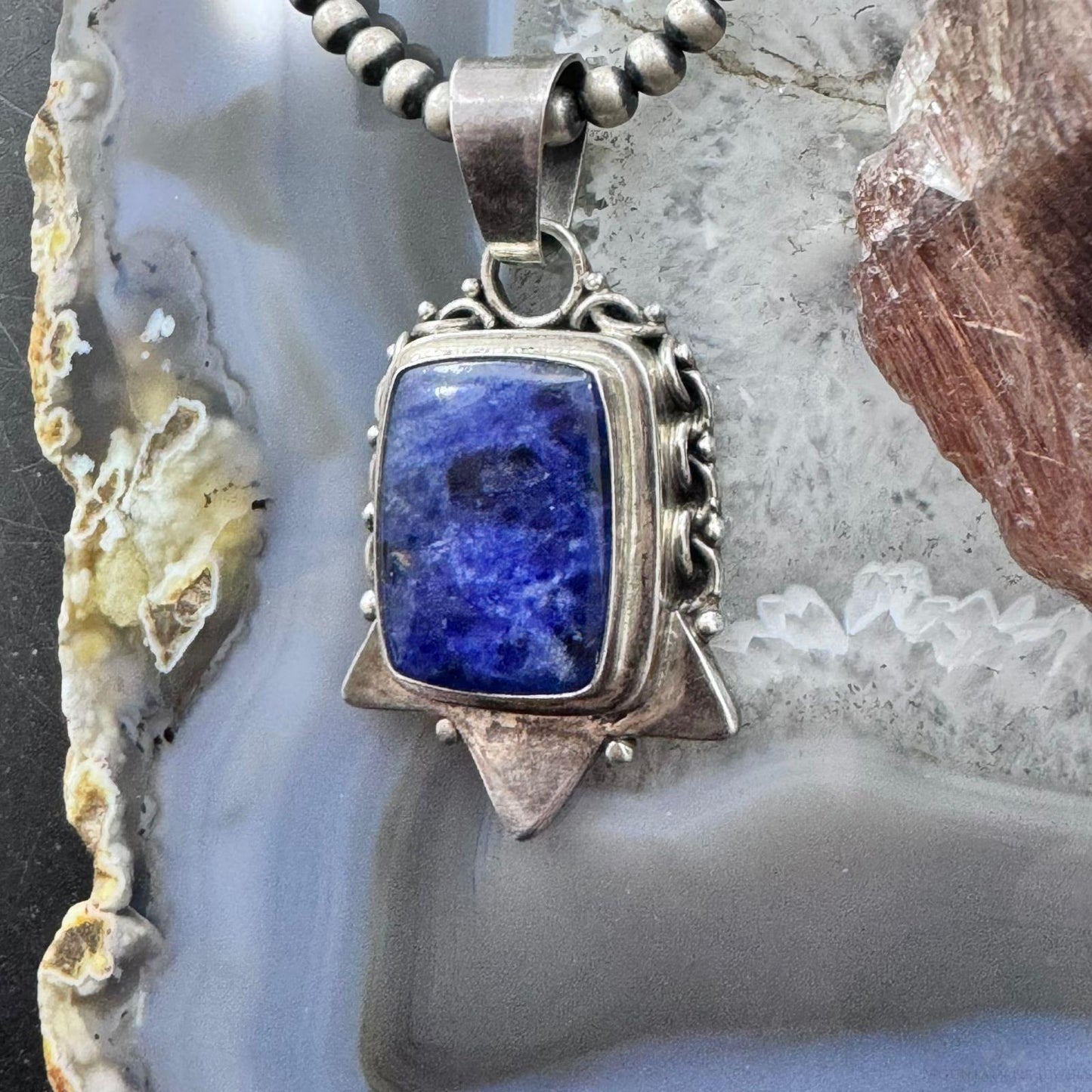 Silver Rectangle Sodalite Decorated Fashion Pendant For Women