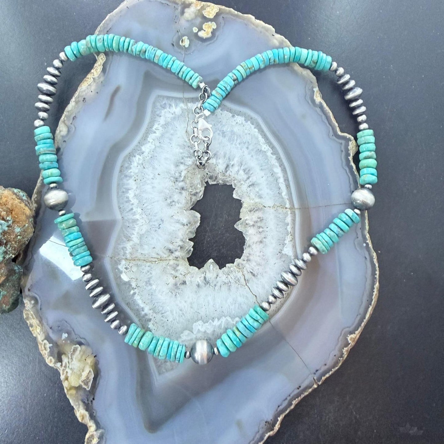 Sterling Silver Southwestern Style Blue Turquoise Beads &Starling Beads 18" Necklace For Women  #1