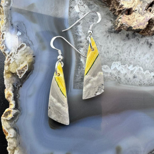 Sterling Silver Triangle Bumblebee Jasper Slab Dangle Earrings For Women #173