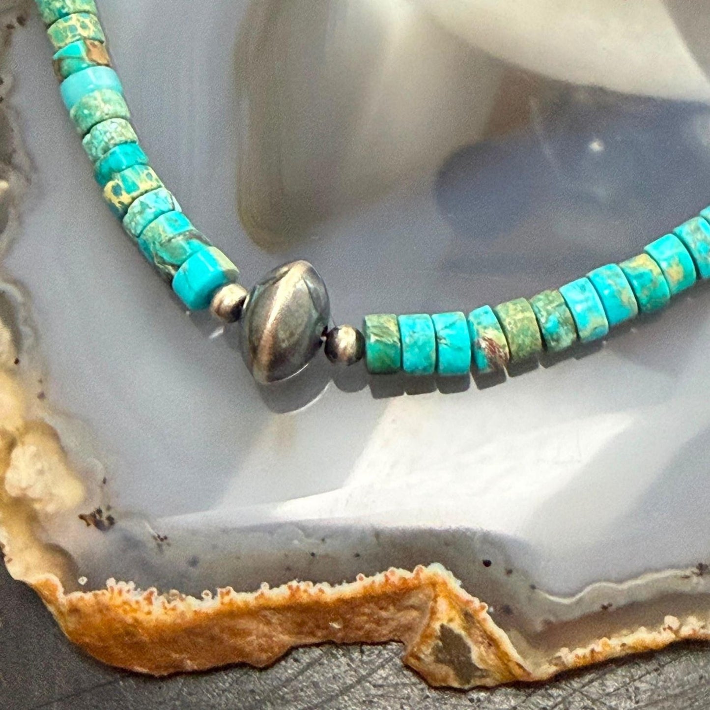 Sterling Silver Turquoise and Navajo Pearl Beads 17" Necklace For Women