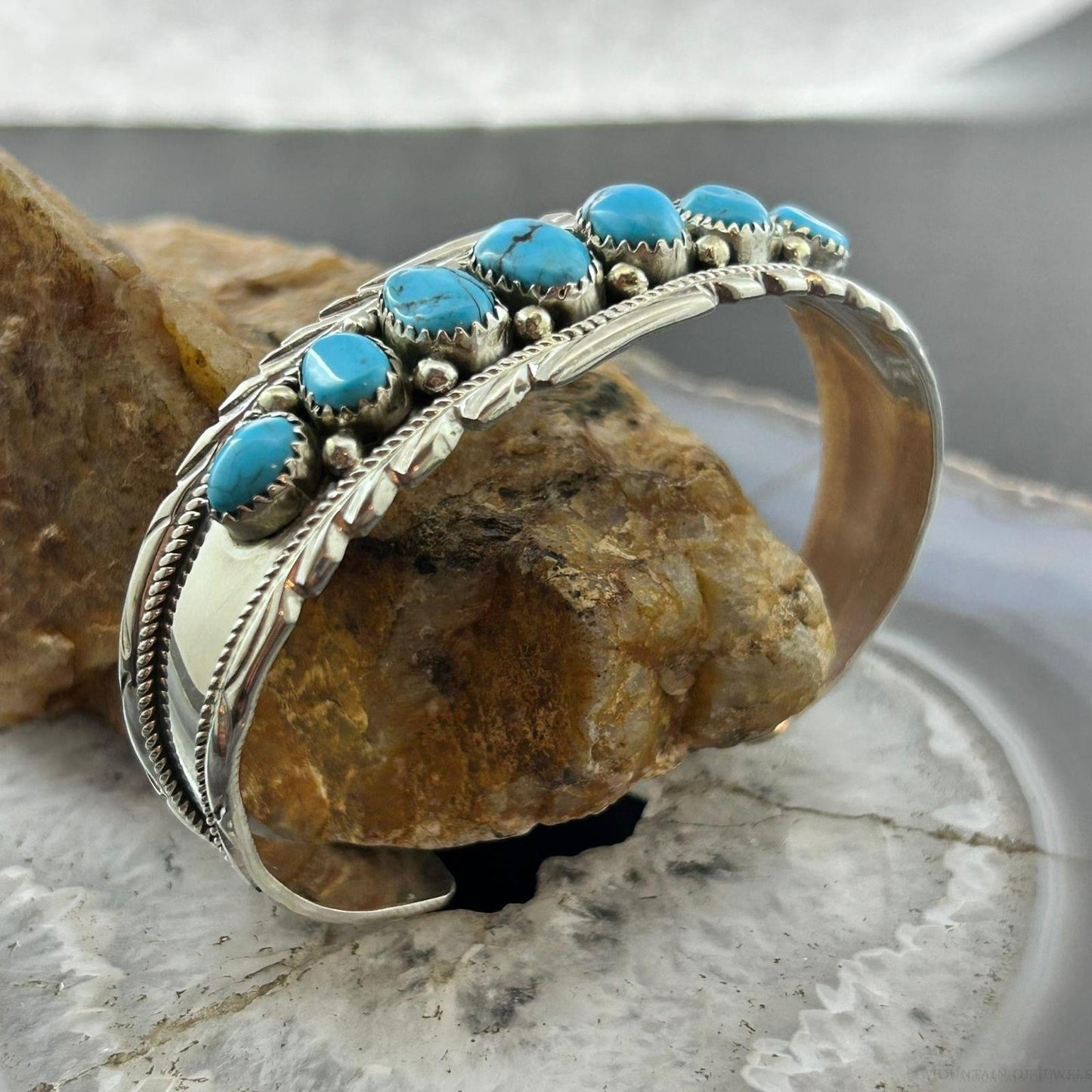 Anita Whitegoat Native American Sterling Silver 7 Turquoise Row Bracelet For Women #2