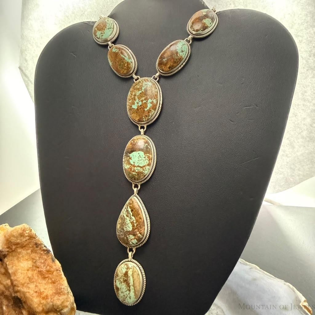 Sterling Silver Southwestern Style Montezuma Turquoise Lariat 24.5" Necklace For Women