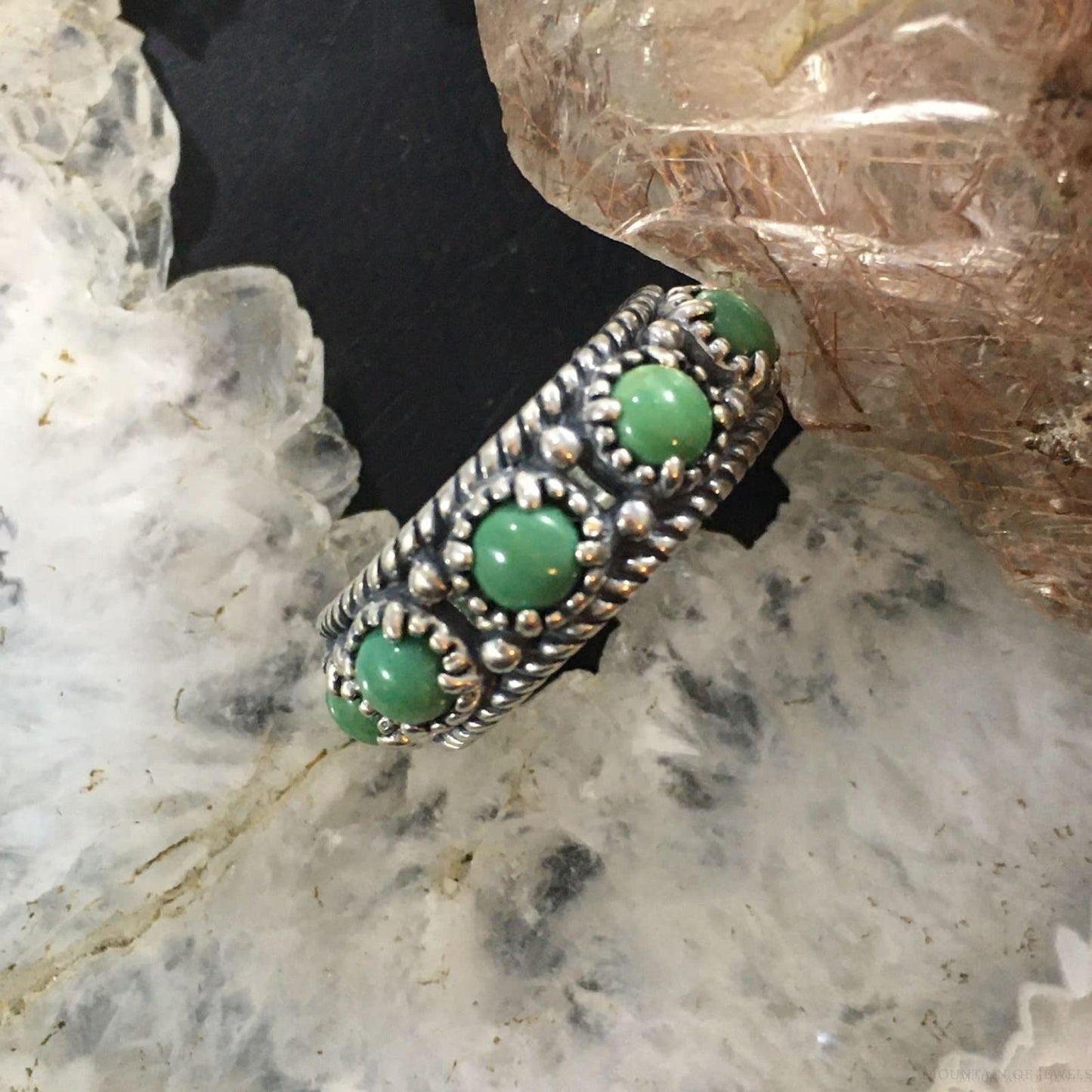 Carolyn Pollack Sterling Silver Green Turquoise Eternity Band Ring With Size Variety