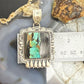 Sterling Silver Southwestern Style Square Blackjack Turquoise Decorated Pendant For Women