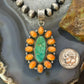 Sterling Silver Southwestern Spiny Oyster & Emerald Valley Turquoise Cluster Pendant For Women