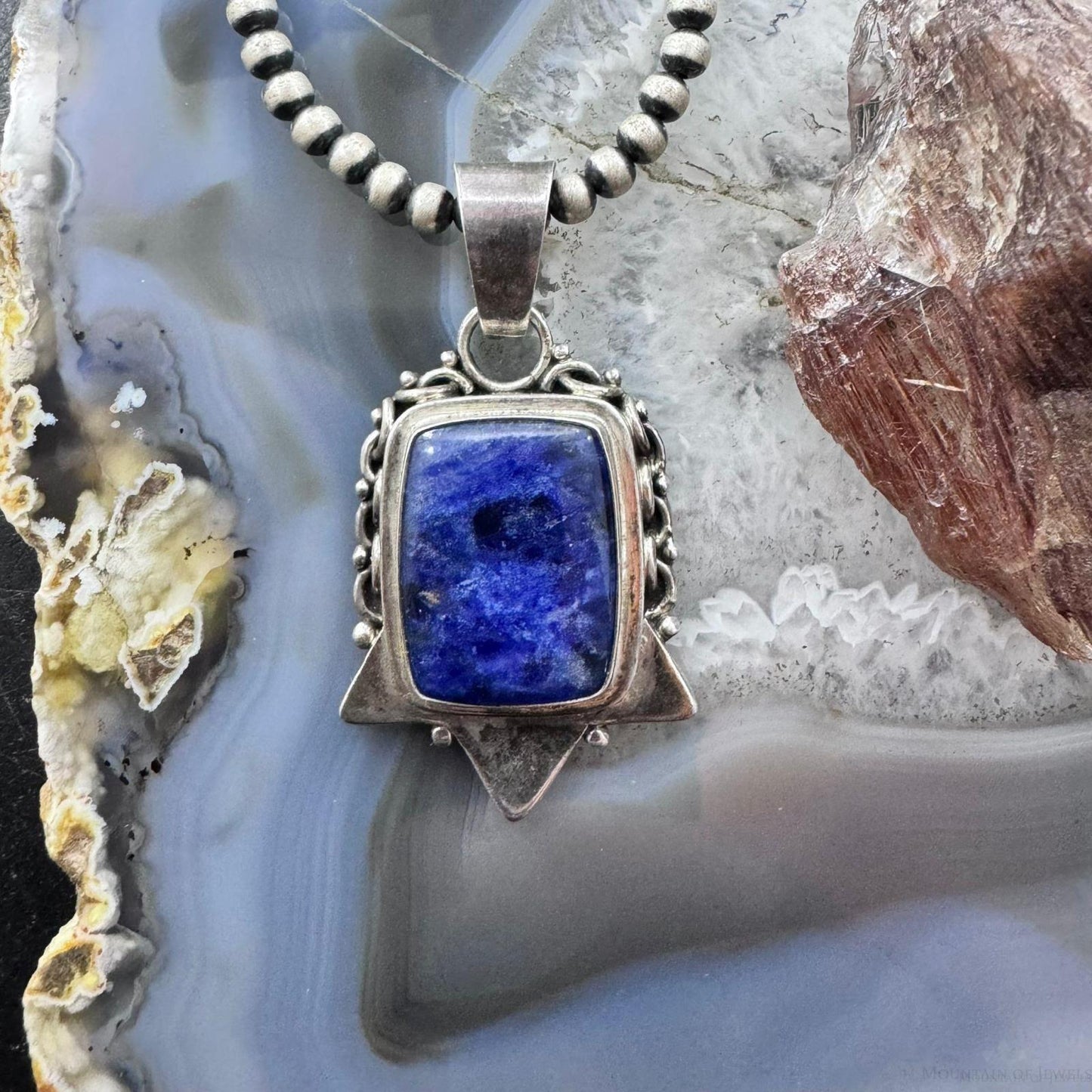 Silver Rectangle Sodalite Decorated Fashion Pendant For Women