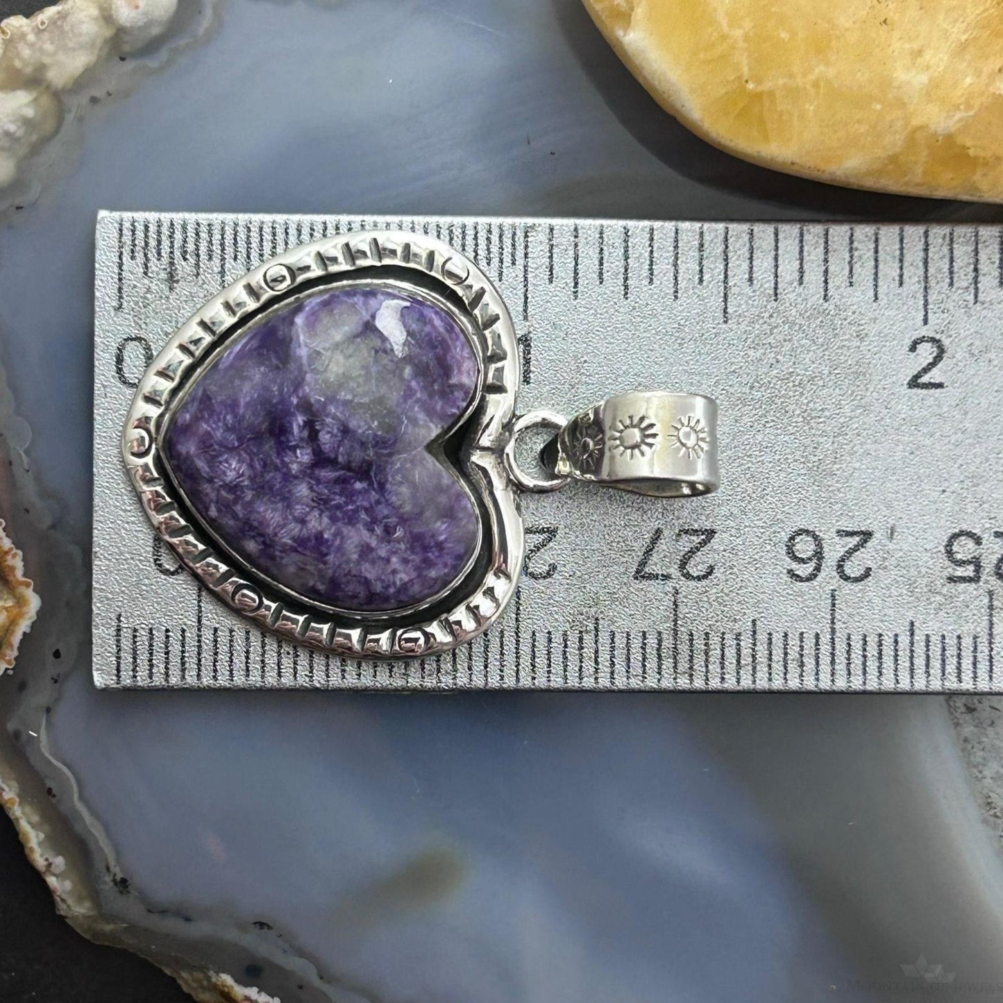 Sterling Silver Southwestern Style Charoite Decorated Heart Pendant For Women #1