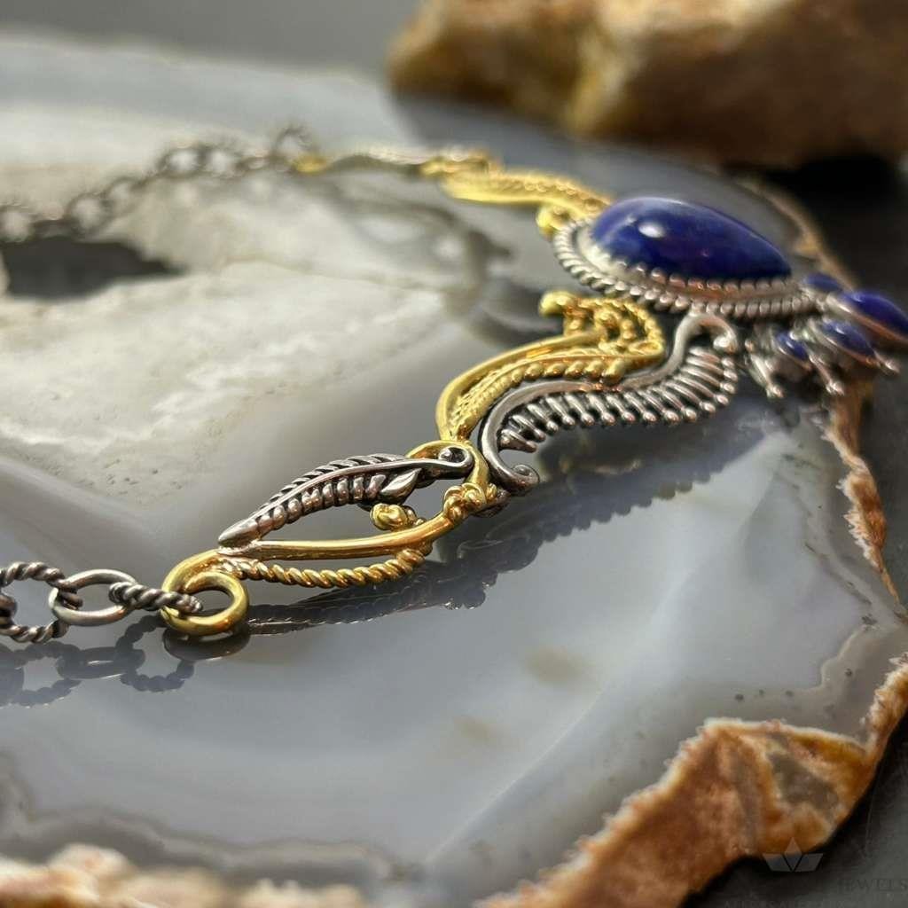 Carolyn Pollack Sterling Silver & Brass Lapis Decorated 15" Necklace For Women