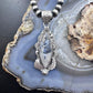 Sterling Silver Southwestern Style Elongated Marquise Dendritic Agate Decorated Pendant For Women
