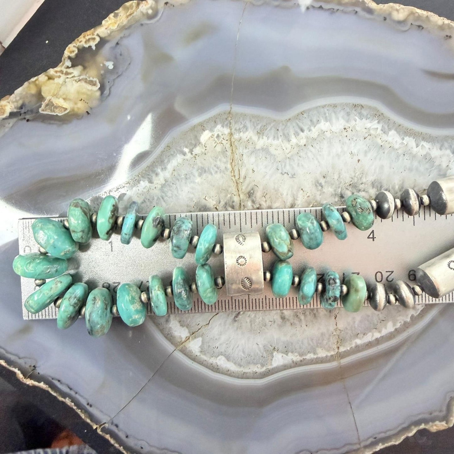 Sterling Silver Southwestern Style Turquoise Disk Beads &Starling Beads 20" Necklace For Women #1