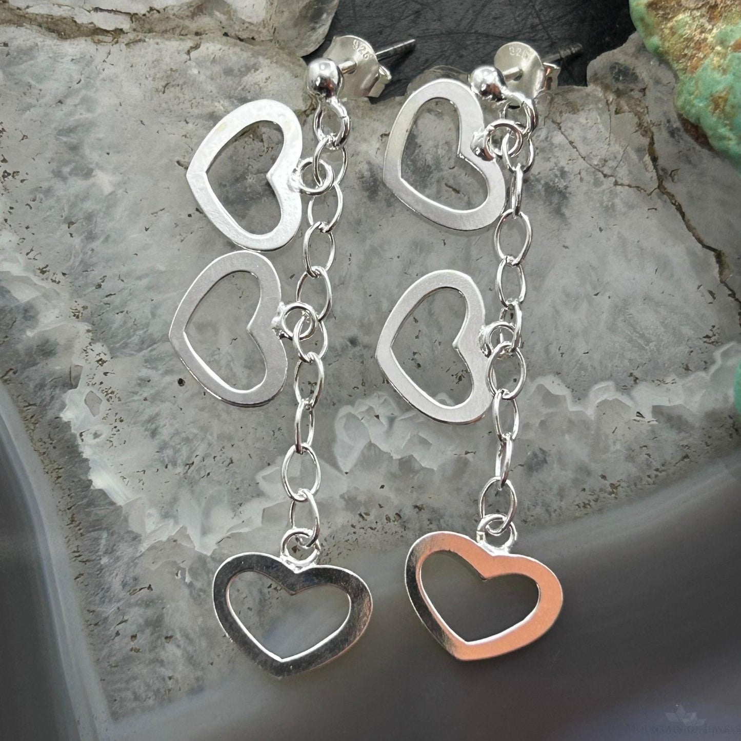 Sterling Silver 3 Cutout Hearts Fashion Dangle Earrings For Women