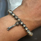Sterling Silver Navajo Pearl Beads w/Single Squash 8" Bracelet For Women