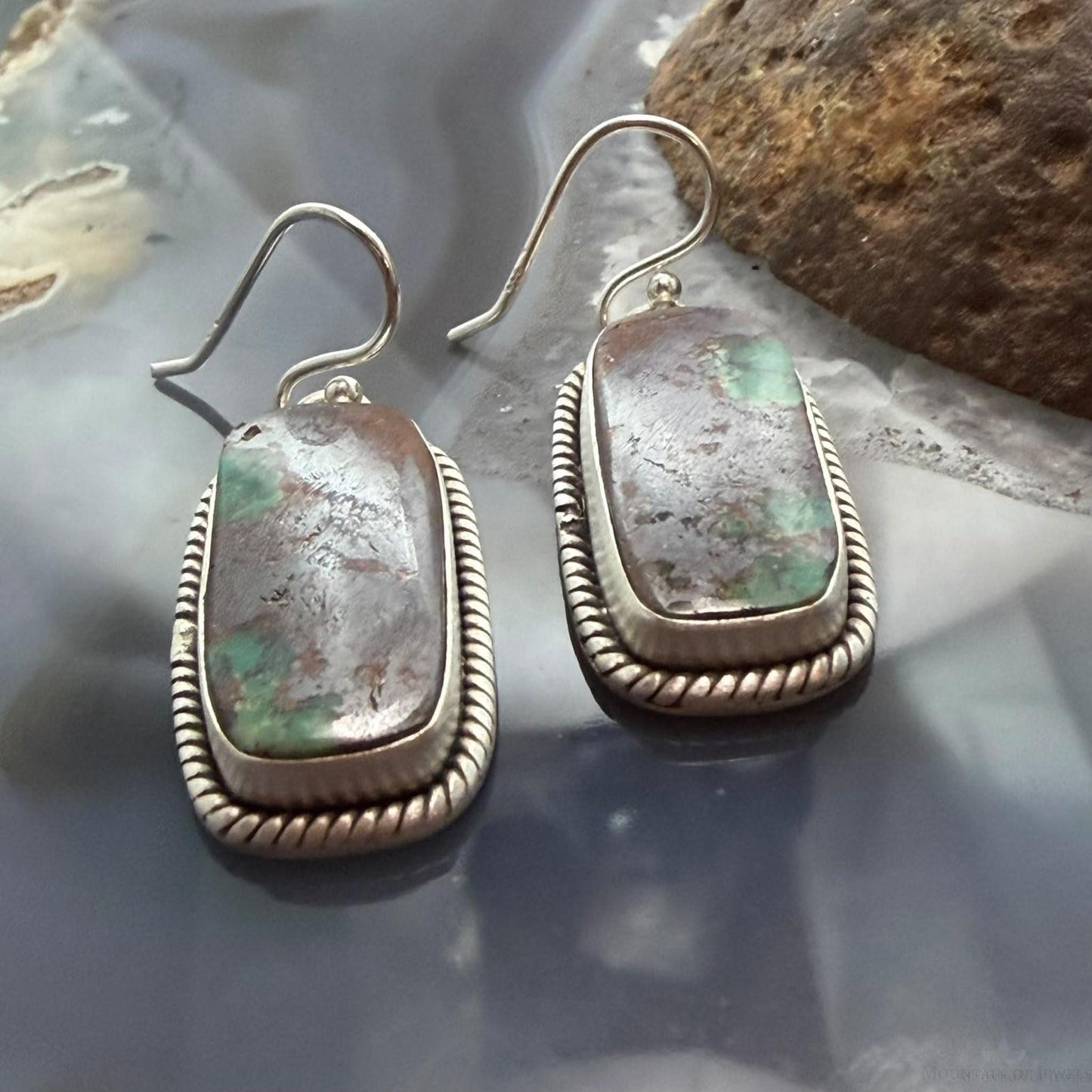 Sterling Silver Southwestern Style Rectangle Royston Turquoise Dangle Earrings For Women