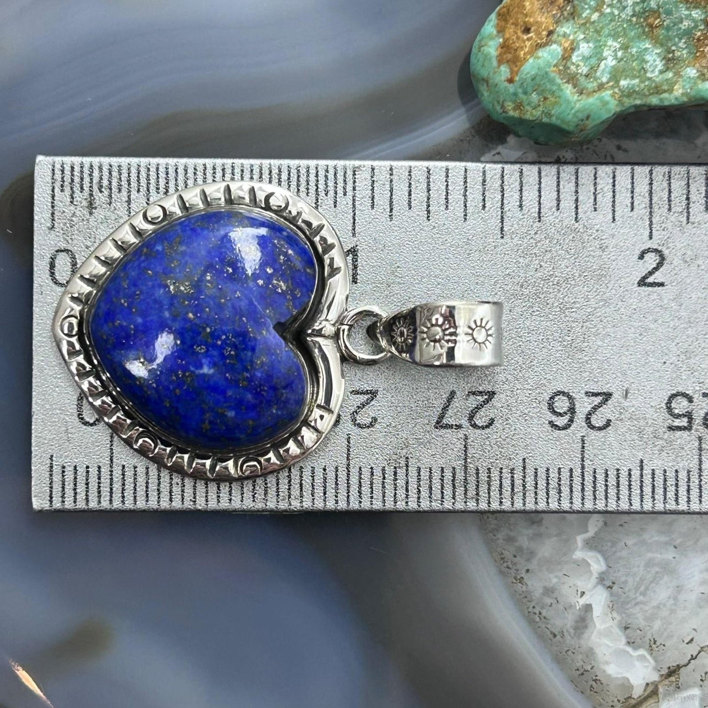 Sterling Silver Southwestern Style Lapis Heart Decorated Pendant For Women #2