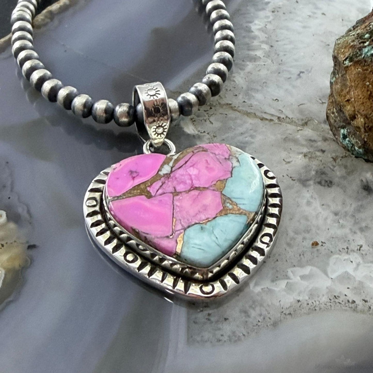 Sterling Silver Southwestern Style Cotton Candy Heart Pendant For Women #1