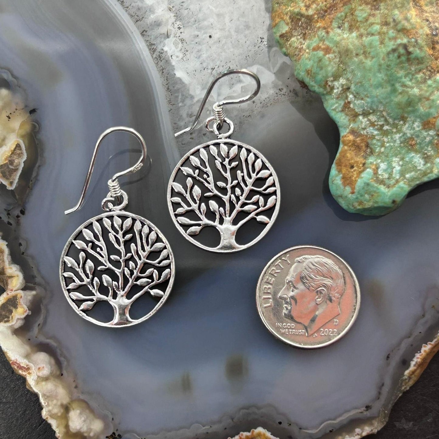Sterling Silver Tree of Life Dangle Earrings For Women