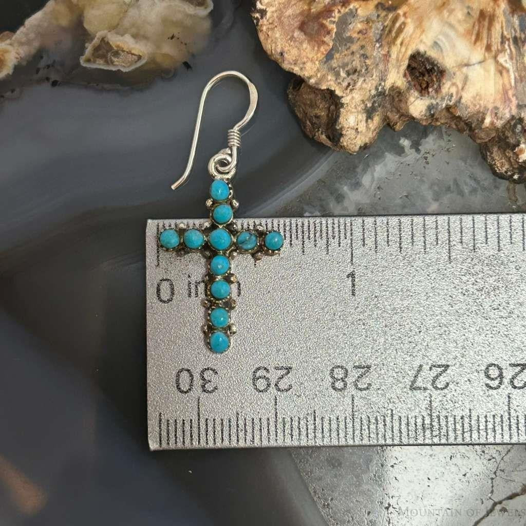 Sterling Silver Southwestern Style Turquoise Cross Dangle Earrings For Women