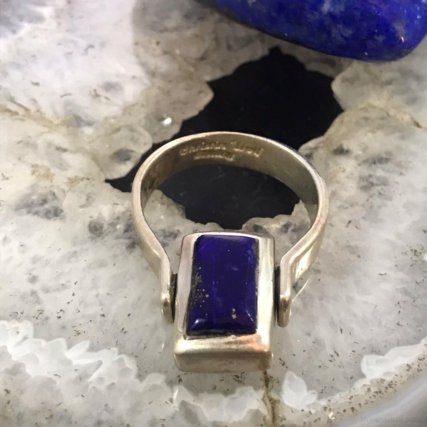 Christin Wolf Vintage Sterling Silver Lapis Turquoise Reversible Ring Size 9.75 For Women