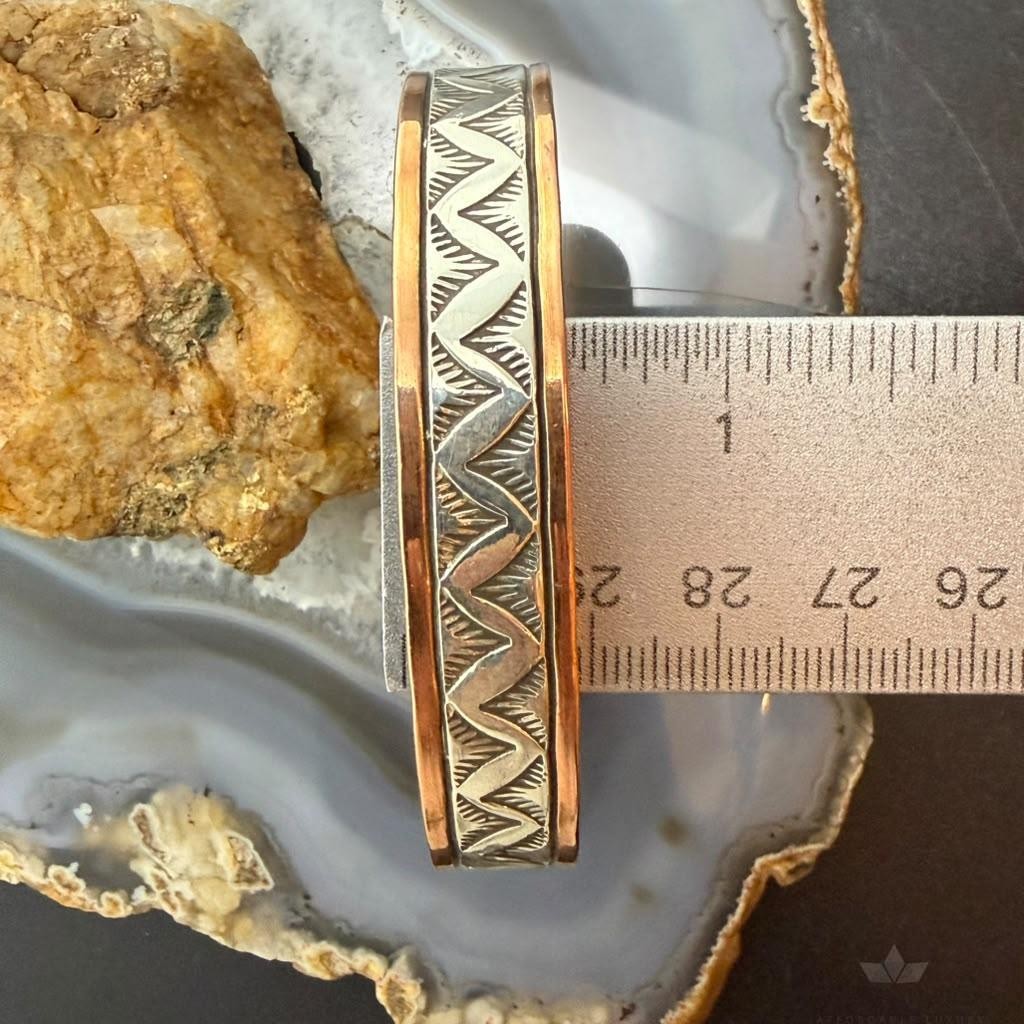 Wylie Secatero Navajo Sterling Silver & Copper Stamped Bracelet For Men #6