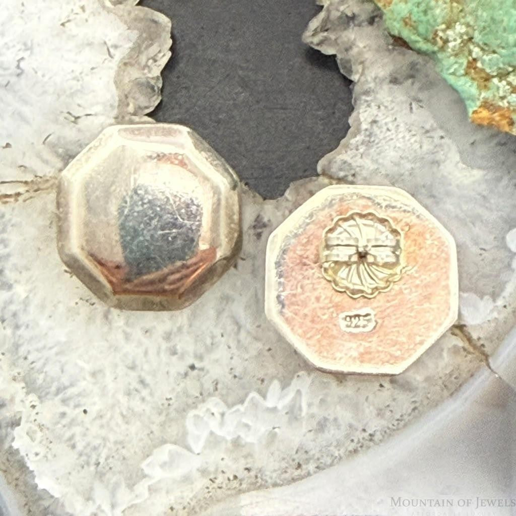 Vintage Sterling Silver Octagon Fashion Stud Earrings For Women