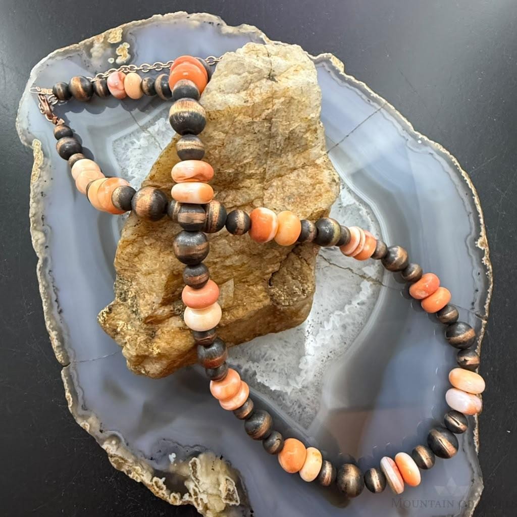 Southwestern Style 6.5-8.5mm Copper Navajo Pearl & Spiny Oyster Beads Necklace For Women