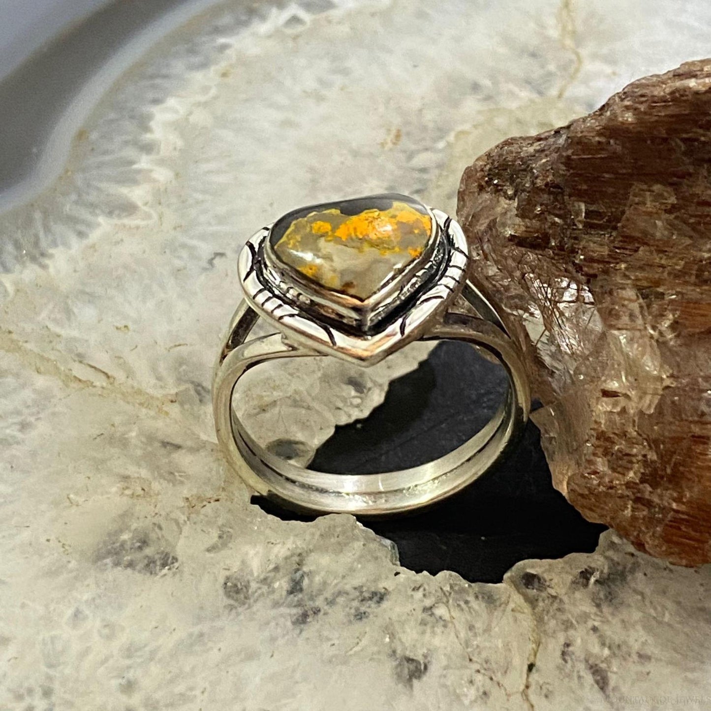Native American Sterling Silver Bumblebee Jasper Heart Ring Size 9 For Women
