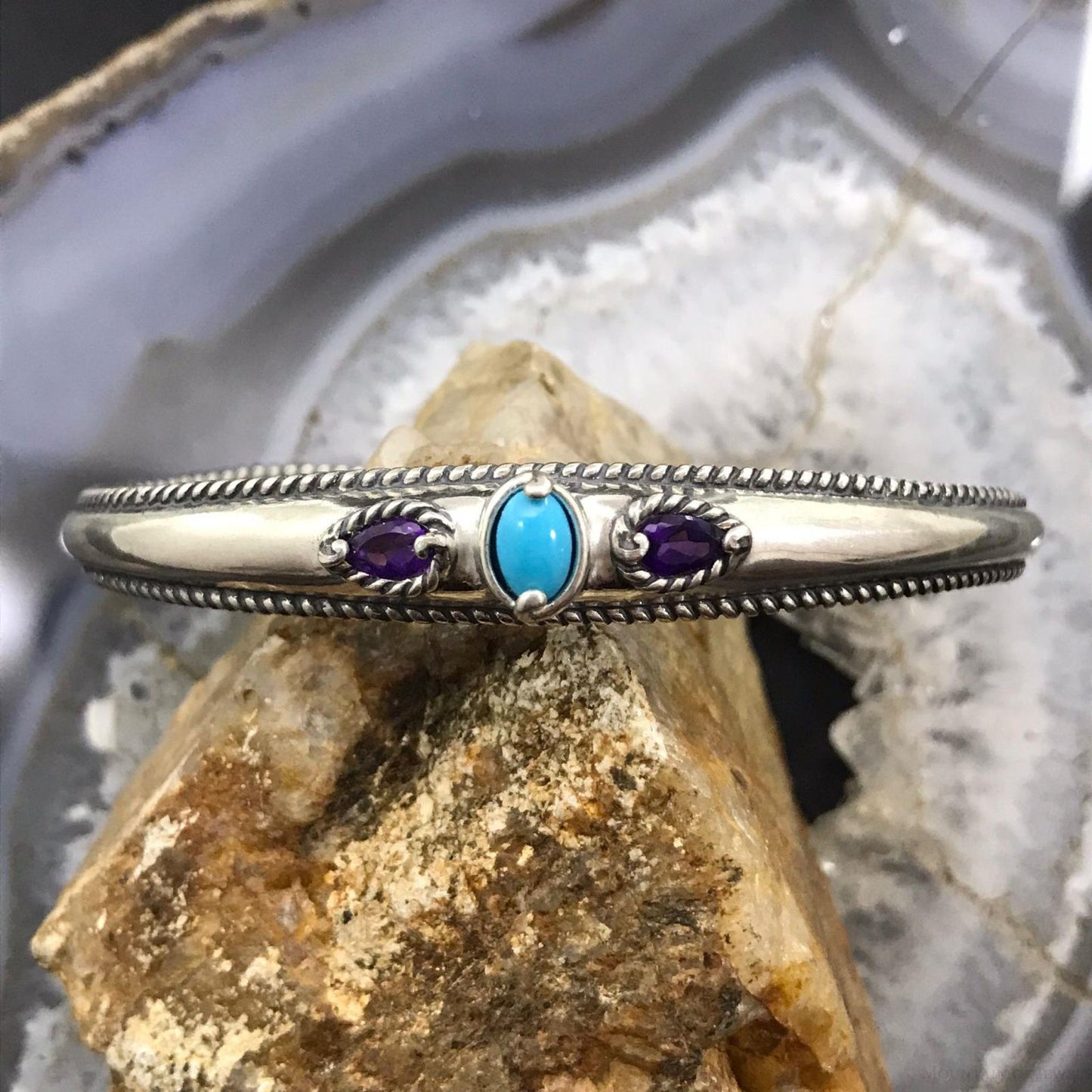 Carolyn Pollack Sterling Silver Turquoise & Faceted Amethyst Bracelet For Women