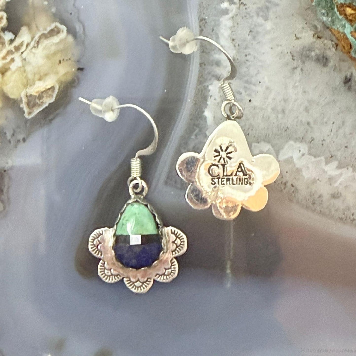 Clifton Aguilar Sterling Silver Teardrop Multistone Inlay Dangle Earrings For Women