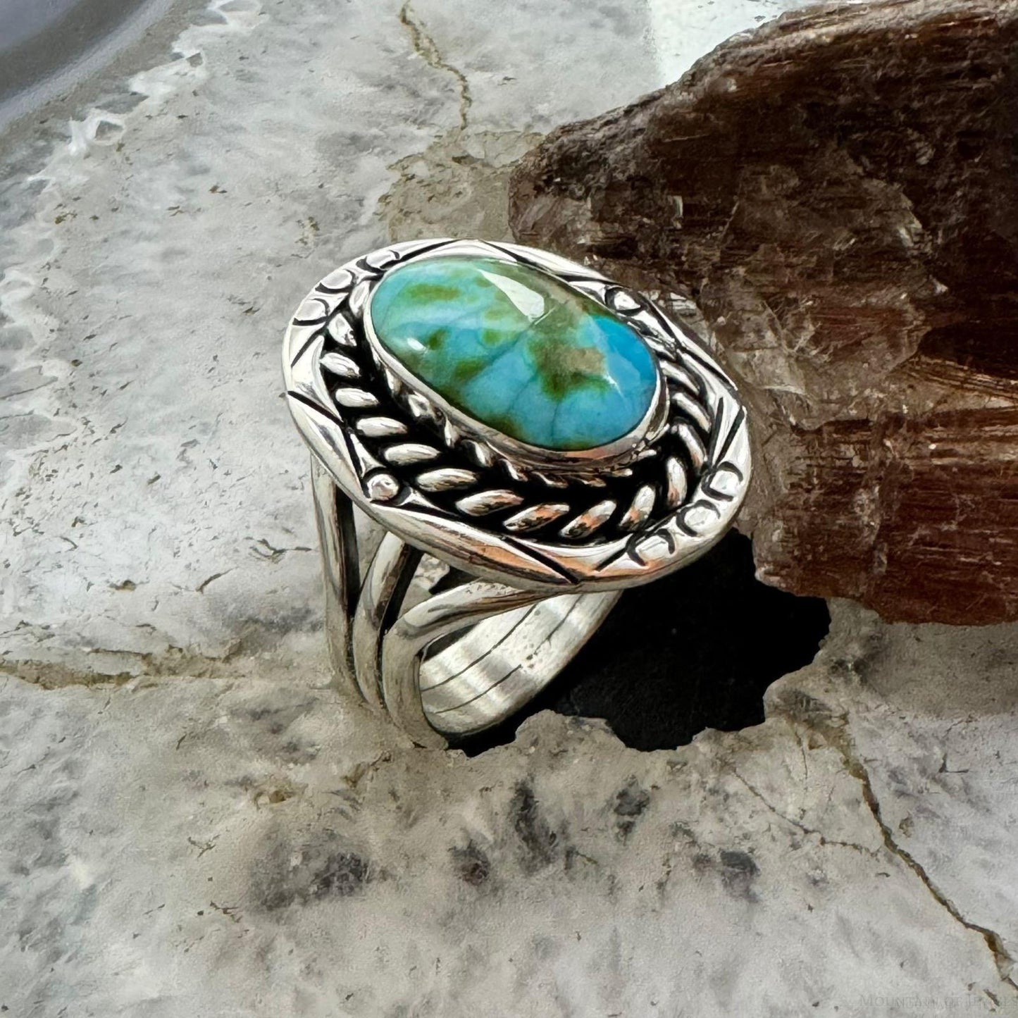 Native American Sterling Silver Sonora Gold Turquoise Ring Size 10 For Women