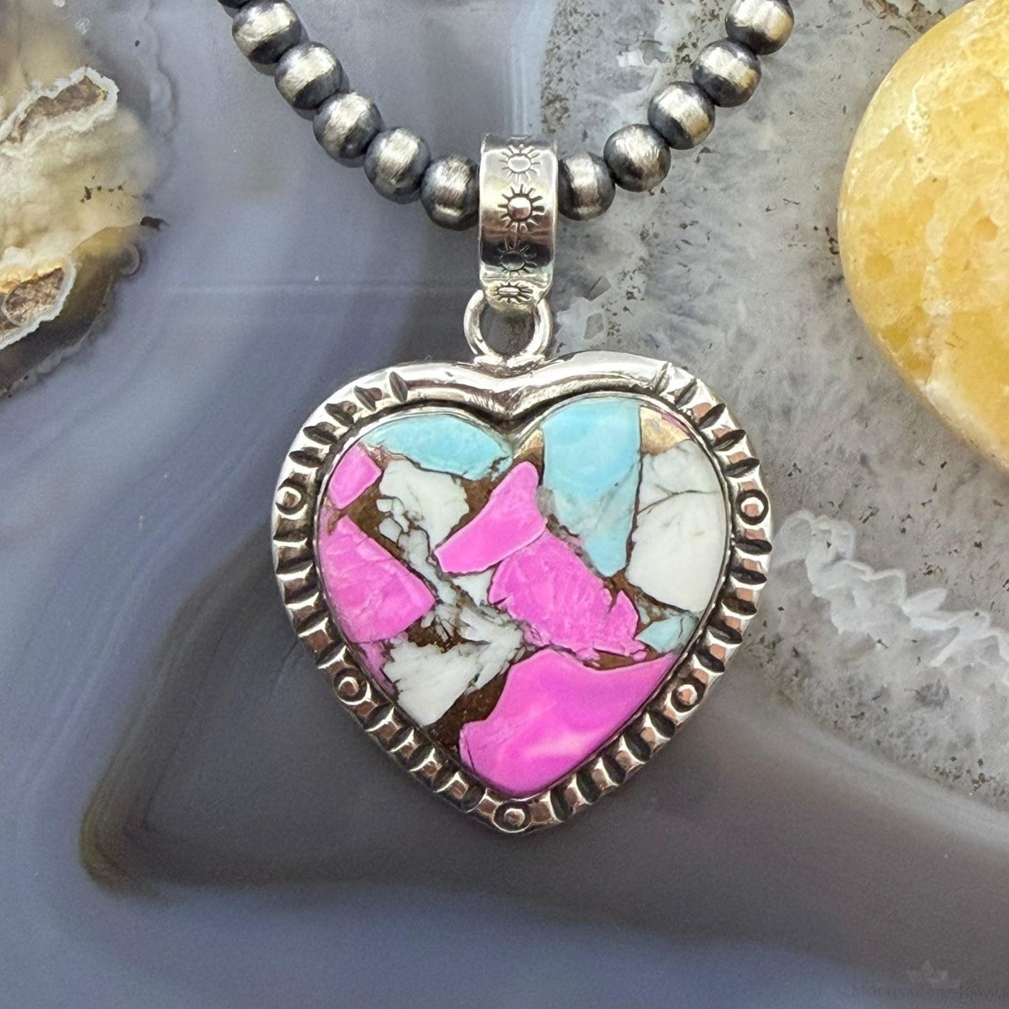 Sterling Silver Southwestern Style Cotton Candy Heart Pendant For Women #2