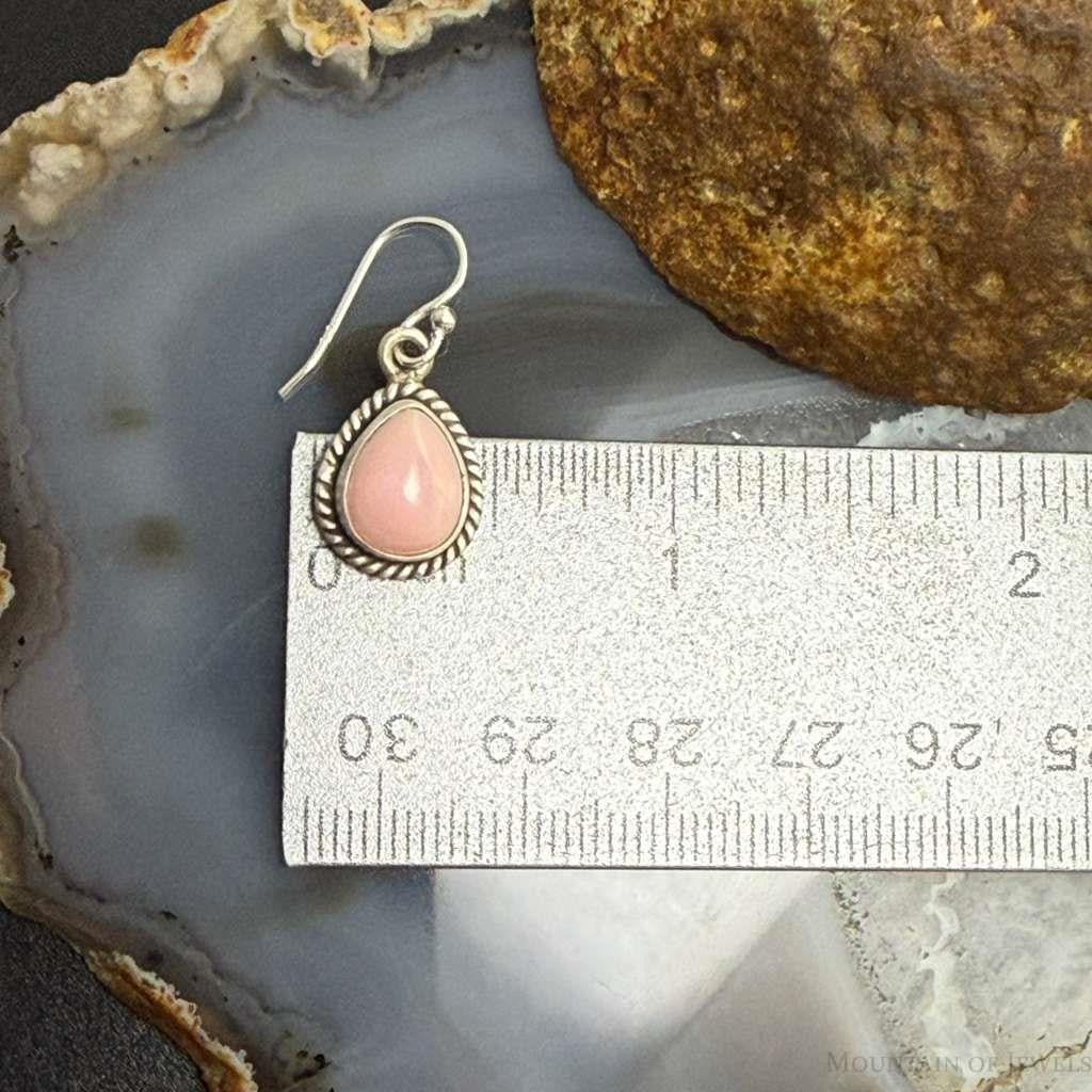 Sterling Silver Southwestern Style Teardrop Pink Conch Dangle Earrings For Women