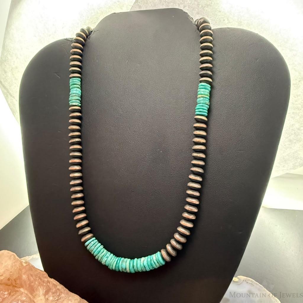 Southwestern Style Turquoise & 8mm Copper Navajo Pearl Saucer 18"-20" Necklace For Women