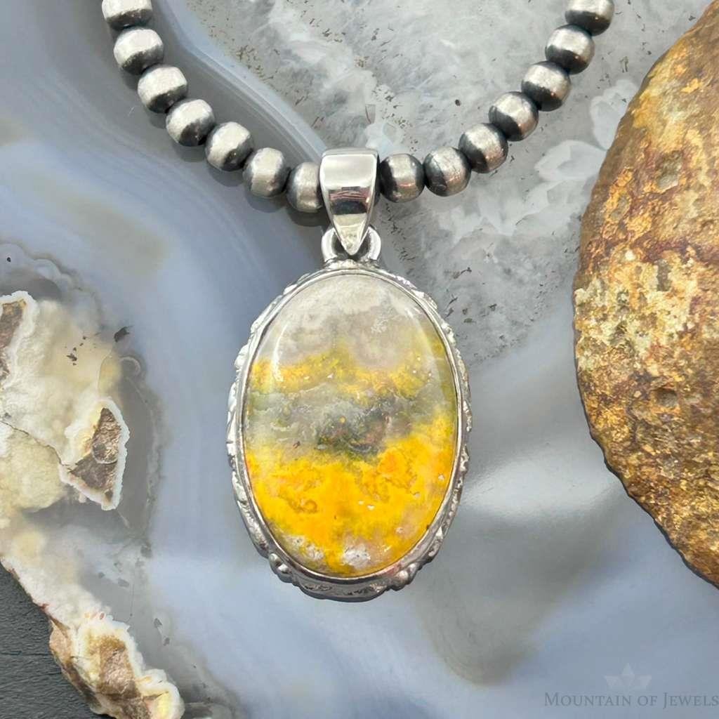 Sterling Silver Southwestern Style Oval Yellow Jasper Pendant For Women #1