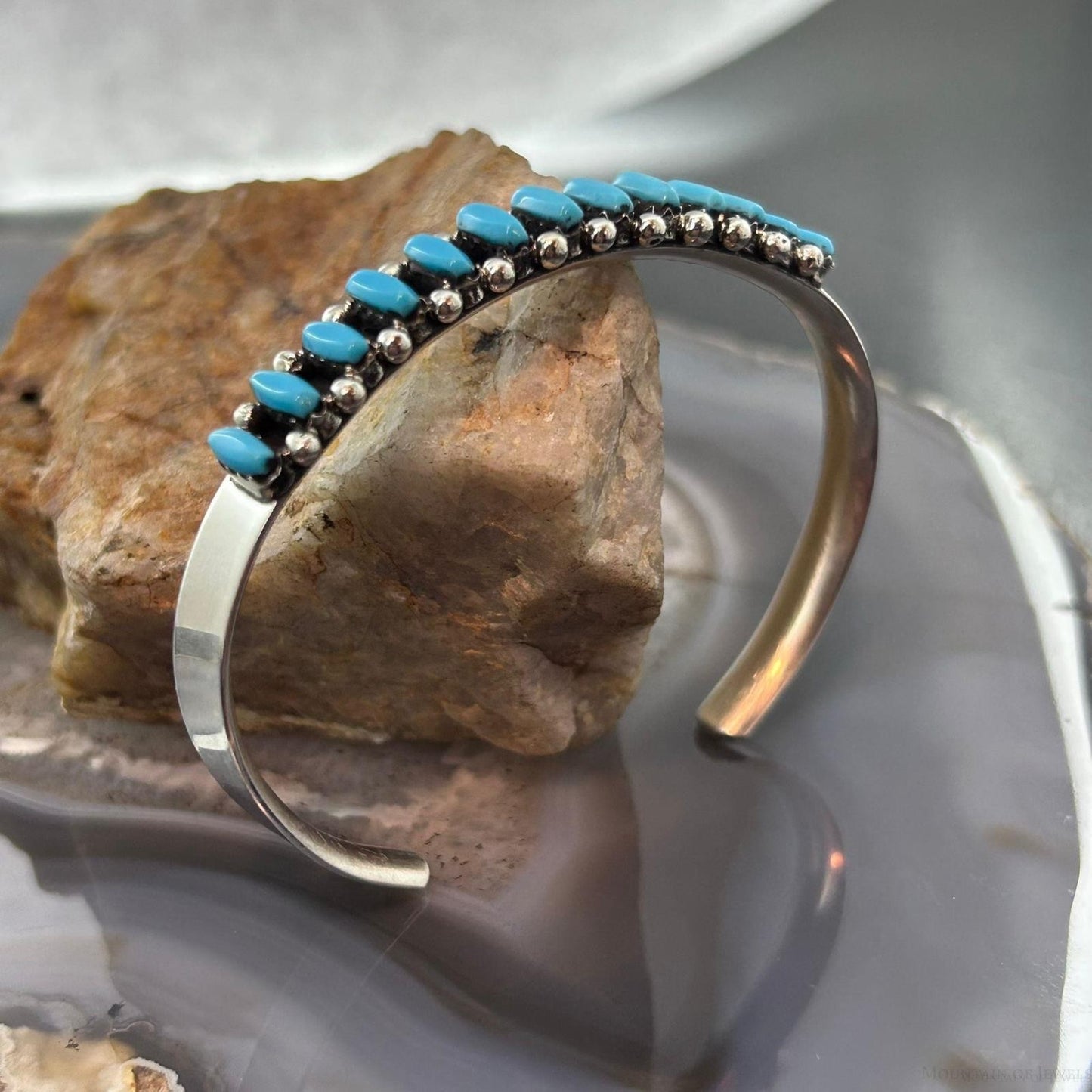Veronica Martza Native Americn Sterling Silver Needlepoint Turquoise Bracelet For Women