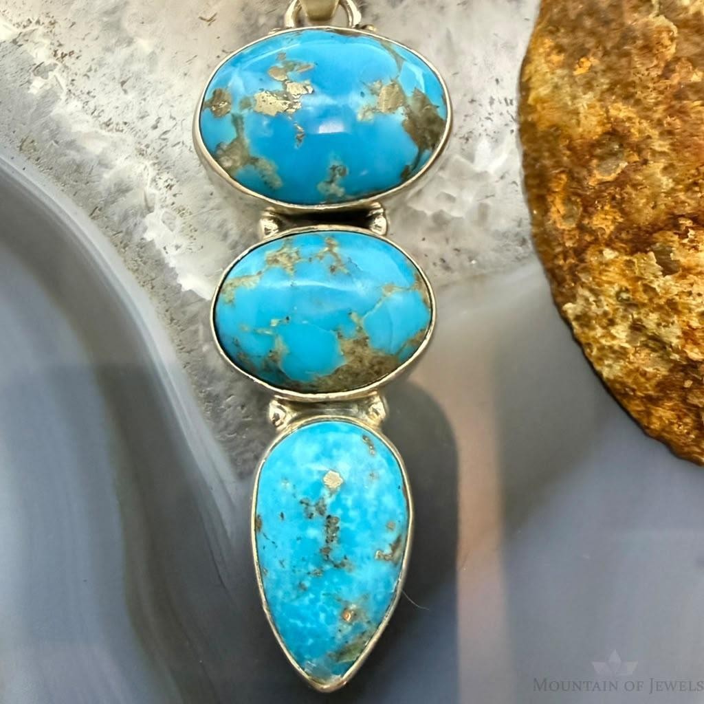 Sterling Silver Southwestern Style 3 Kingman Turquoise Pendant For Women #1
