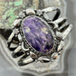 Sterling Silver Southwestern Style Large Oval Charoite Decorated Bracelet For Women