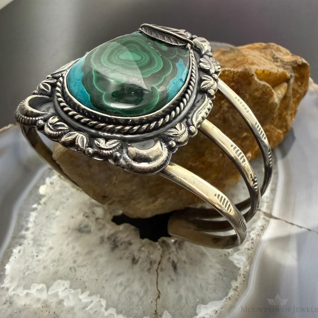 Sterling Silver Southwestern Style Azurite Malachite Decorated Bracelet For Women