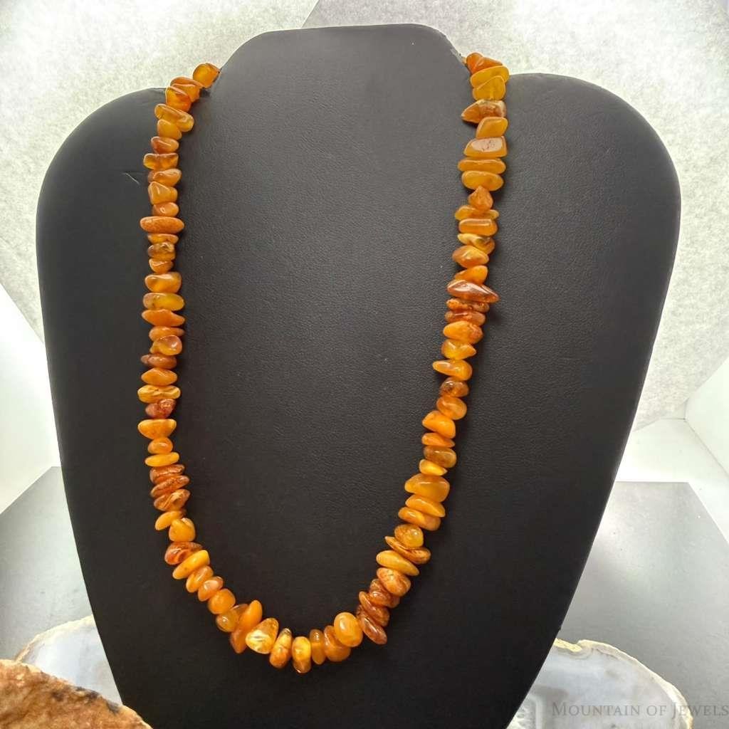 Sterling Silver Natural Amber Beaded 18" Necklace For Women