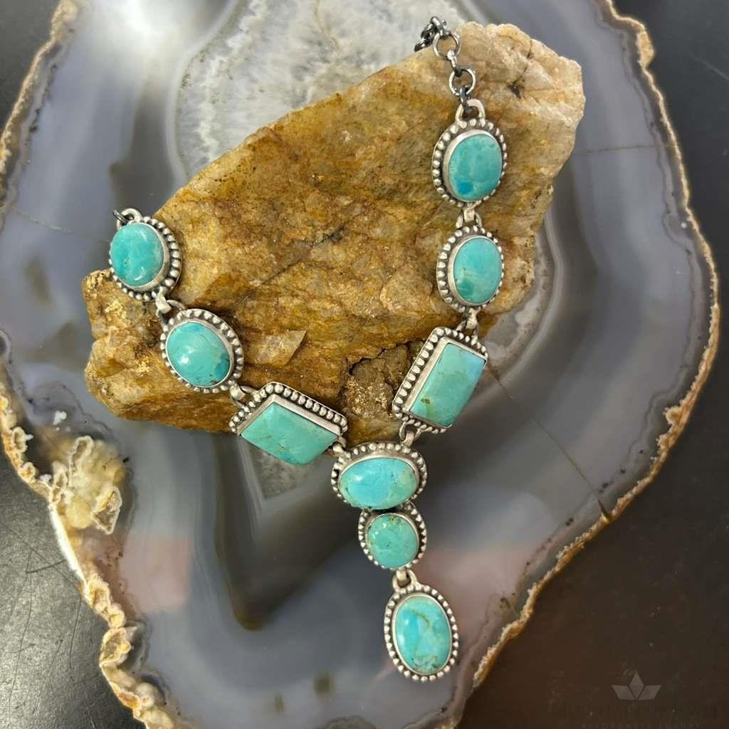 Sterling Silver Southwestern Style Mohave Turquoise Lariat 18" Necklace For Women