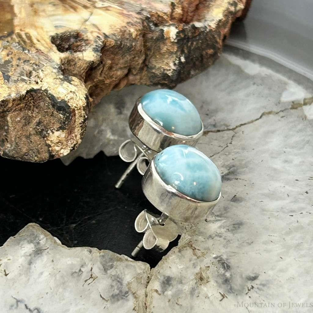 Sterling Silver Southwestern Style Rounded Larimar Stud Earrings For Women